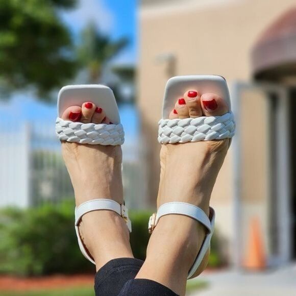 Women's Braided Single Band Ankle Strap Sandals White Color - Picture 4 of 6